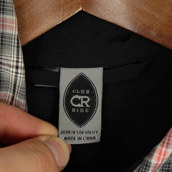 Club Cr Ride Cycling Jesey Mens Small Gray Red Plaid Pearl Snap Short Sleeve - Picture 11 of 13